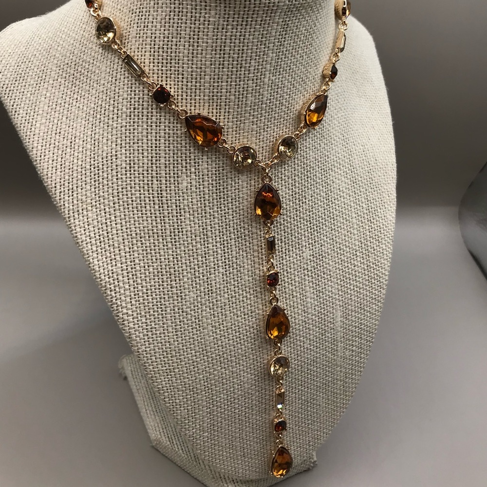 The Limited Gold-Tone and Amber Colored Gems “Y” Necklace - Picture 3 of 10